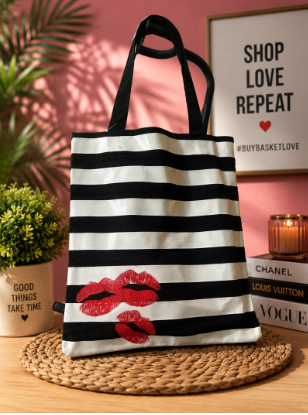 Striped Tote Bag For Women | Kiss Print | Shopper Bag Zimbabwe