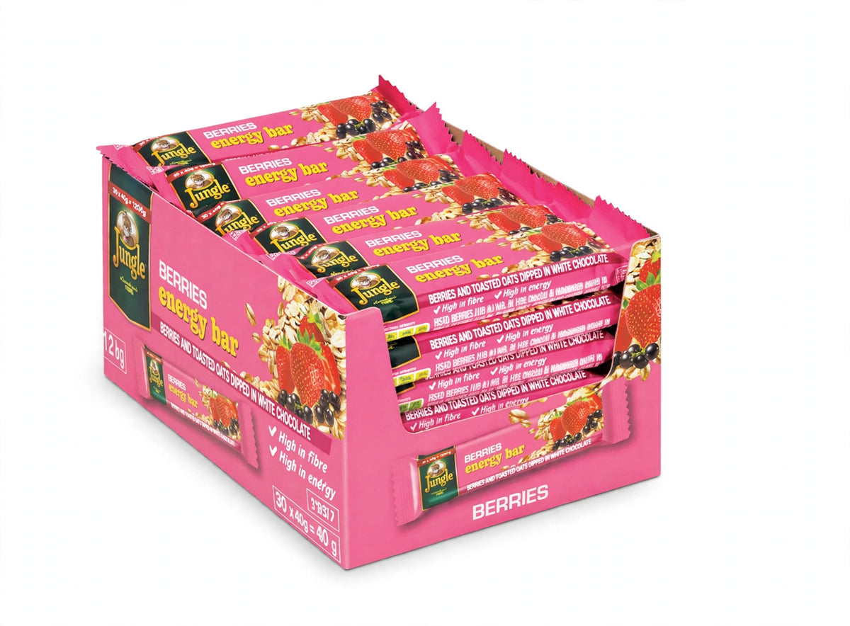 Jungle Berries Energy Bar Box of 30 - White Chocolate Oats - $28 / $1 Each