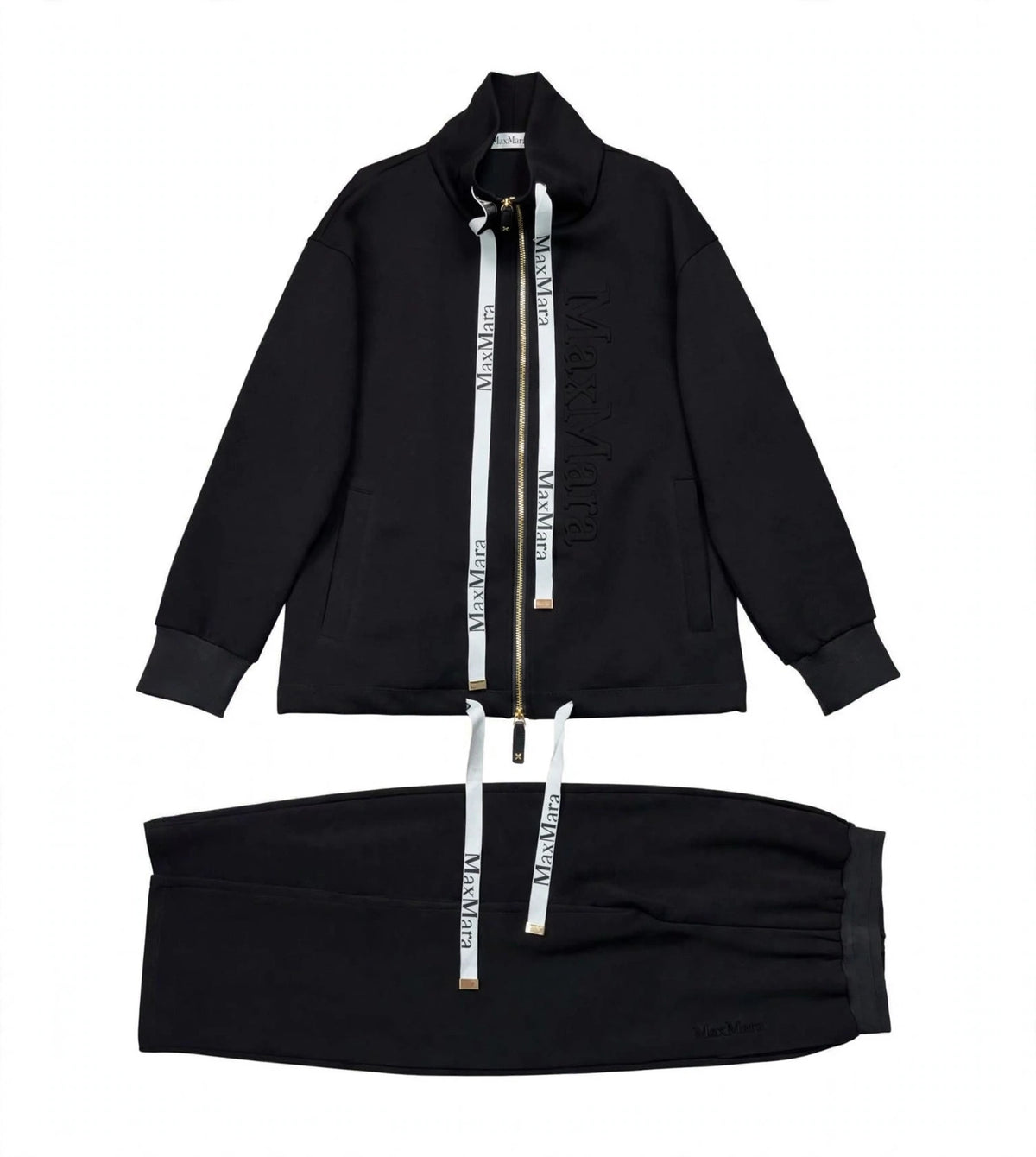 MaxMara Women's Tracksuit Set - Black Zip Jacket + Pants - Luxury Athleisure