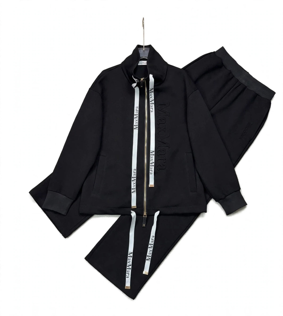 MaxMara Women's Tracksuit Set - Black Zip Jacket + Pants - Luxury Athleisure